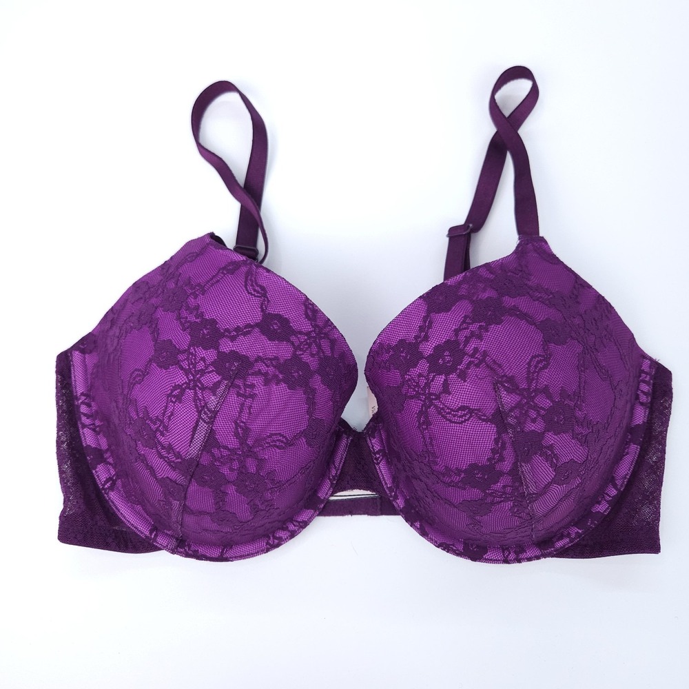 NWT Victoria's Secret Lined Perfect Coverage Bra Purple Lace Underwire Size 36D